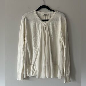 MEIMEIJ Made in Italy Ivory Silk-Blend Cardigan with Chiffon Pleats Size 44